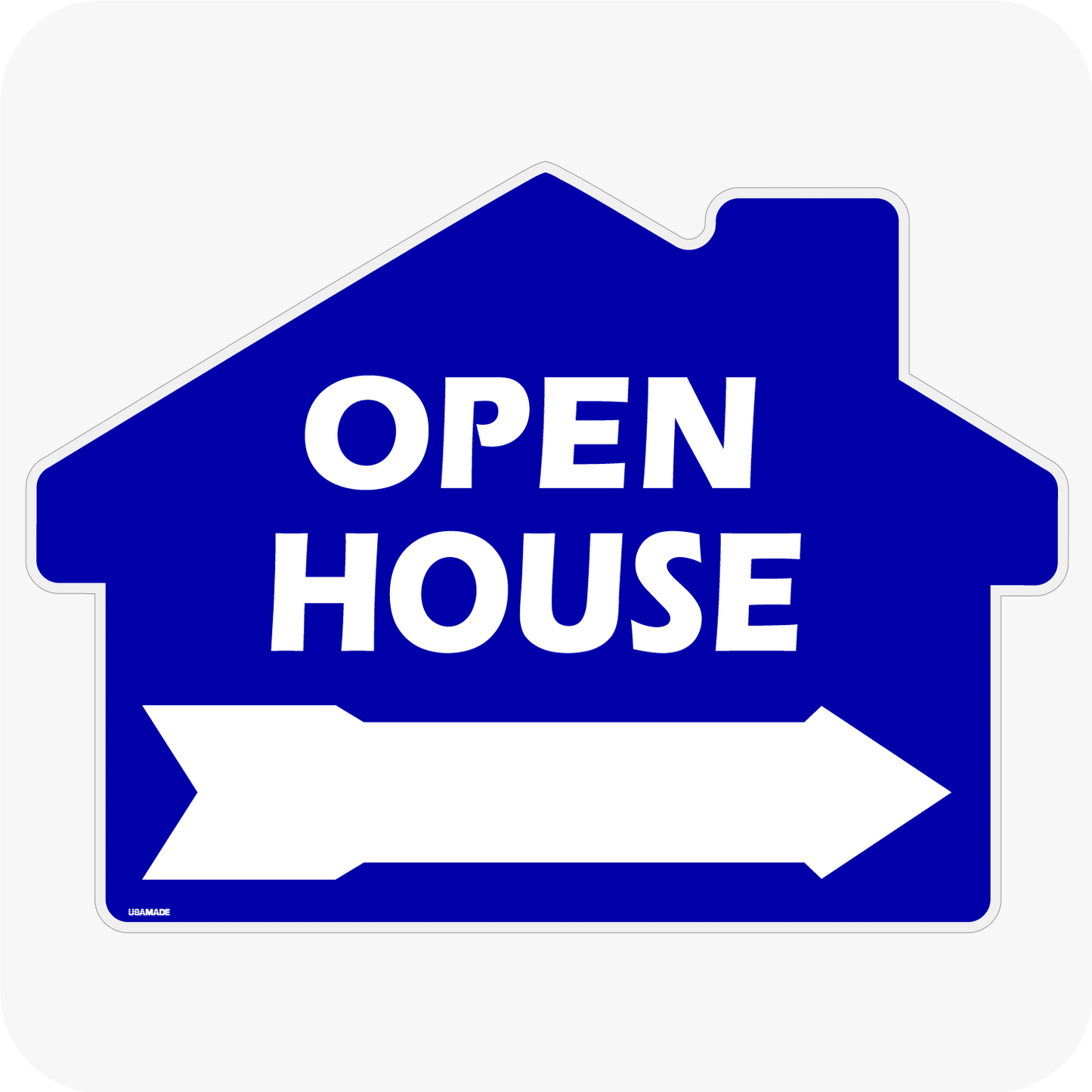 Open House w/ Arrow - Rounded House Shaped Sign 18x24 - Blue