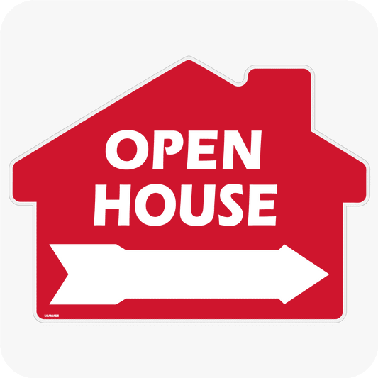 Open House w/ Arrow - Rounded House Shaped Sign 18x24 - Red