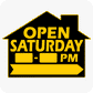 Open Saturday w/ Hours - House Shaped Sign 18 x 24 - Black and Yellow