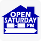 Open Saturday with hours  - House Shaped Sign 18 x 24 - Blue