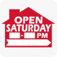 Open Saturday with Hours - House Shaped Sign 18 x 24 - Red