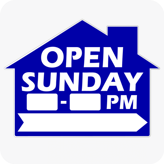 Open Sunday w/ Hours - House Shaped Sign 18x24 - Blue