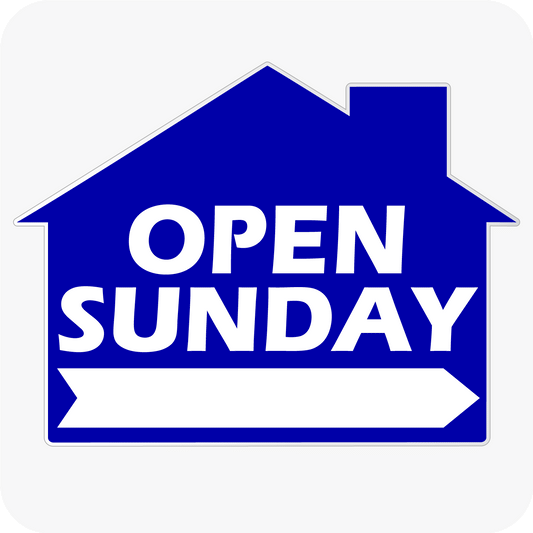 Open Sunday - House Shaped Sign 18x24 - Blue